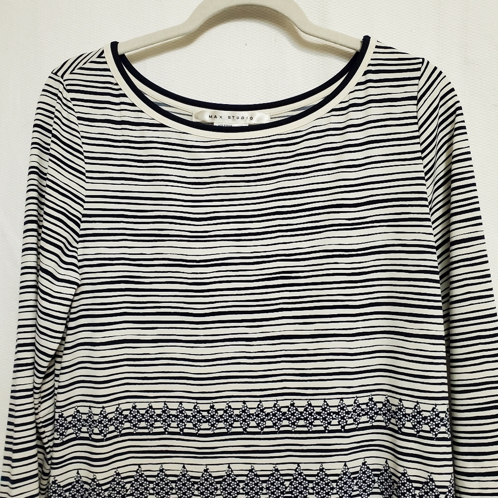 Max Study Navy Multi Stripe Pattern Shift Dress - image 2